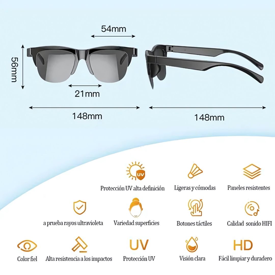 GAFAS INALÁMBRICAS CON AUDIO – Estilo y música en un solo accesorio