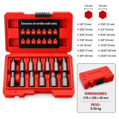 KIT DE EXTRACTORES DE TORNILLOS — Saca tornillos pelados y rotos sin fuerza