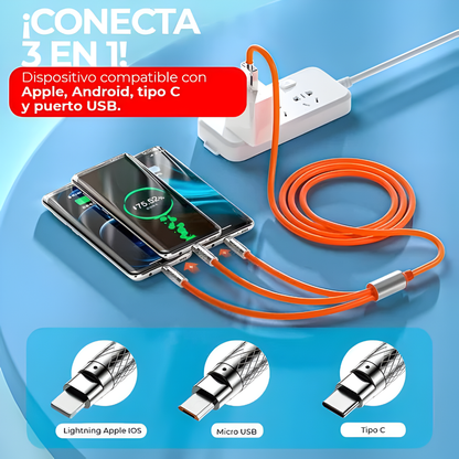 SUPER CABLE 3 PUNTAS – Carga múltiple, conexión universal y menos cables enredados