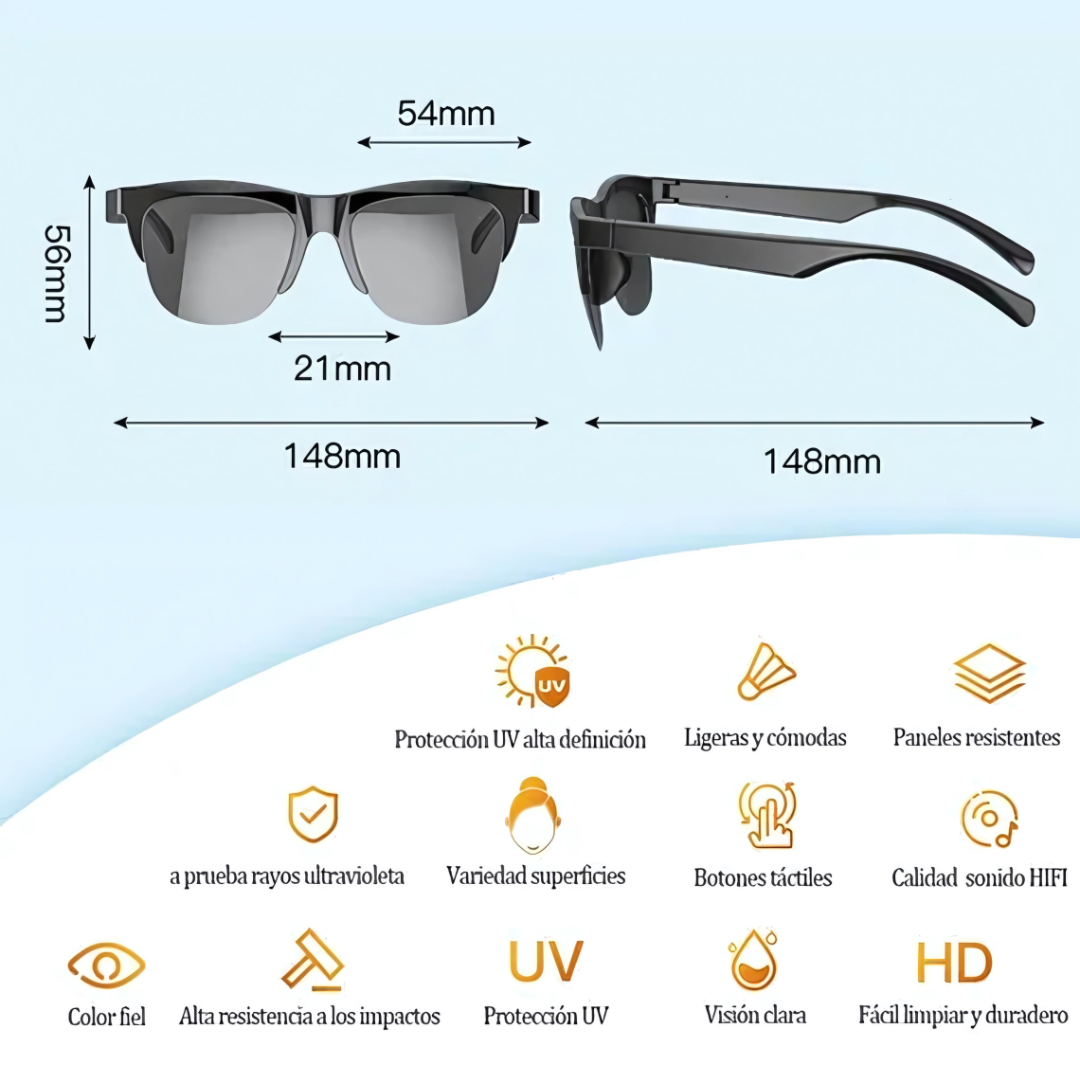 LENTES INTELIGENTES DE AUDIO BLUETOOTH – Estilo y música en un solo accesorio