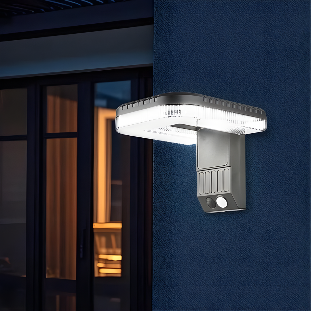 LÁMPARA DE PARED SOLAR CON SENSOR DE MOVIMIENTO – Iluminación automática, ahorro energético y seguridad exterior