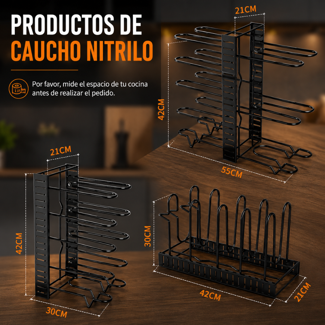 ORGANIZADOR VERTICAL PARA OLLAS Y SARTENES – Orden adaptable en tu cocina