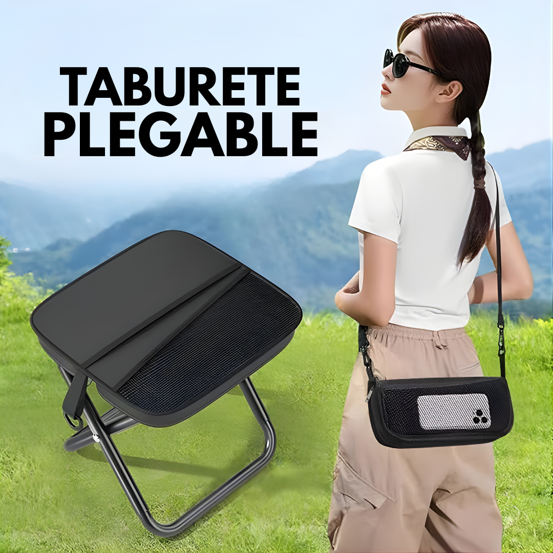TABURETE PLEGABLE – Asiento portátil, almacenamiento práctico y comodidad en cualquier lugar