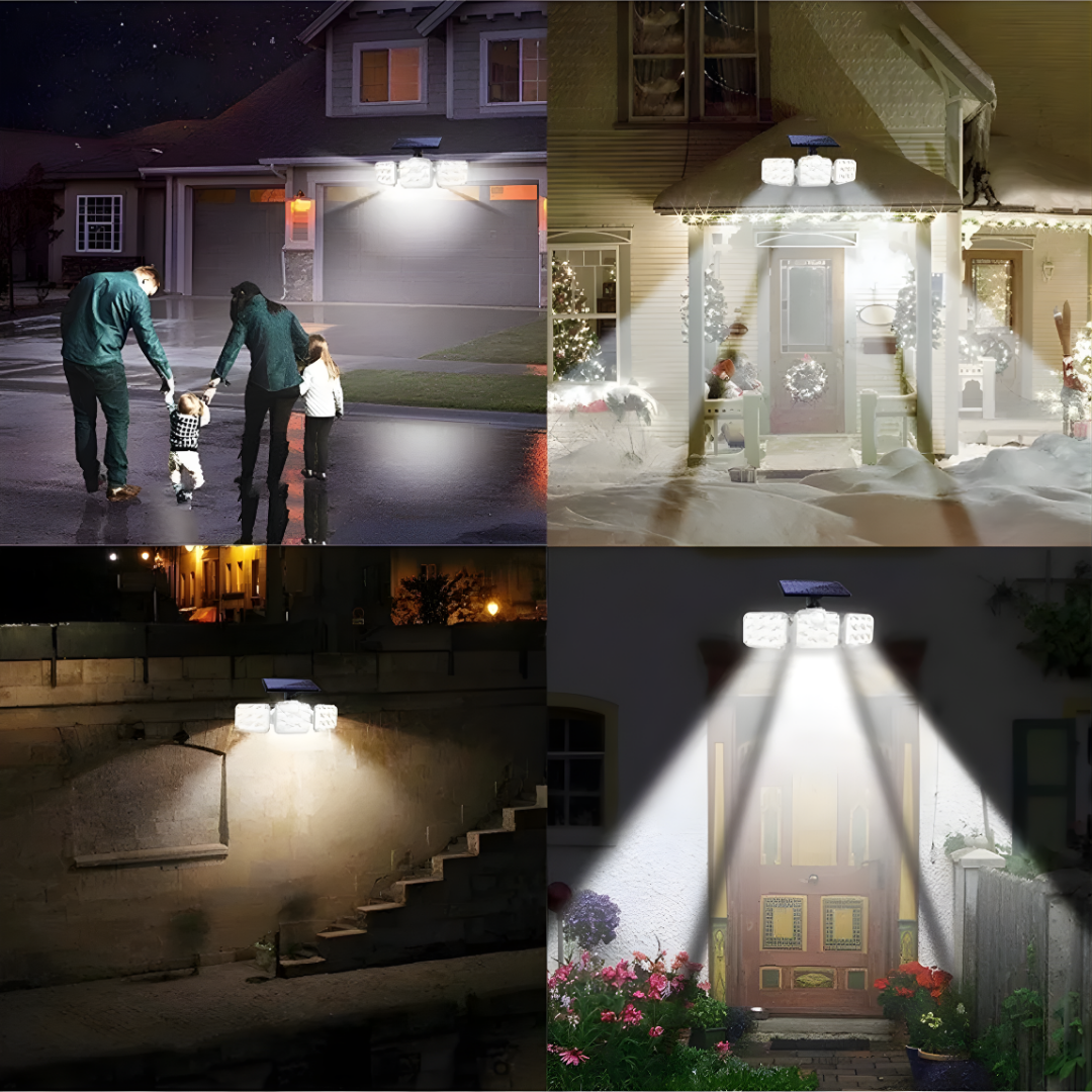 LUZ SOLAR EXTERIOR TRIPLE CABEZAL – Iluminación potente 360°, mayor cobertura y seguridad inteligente para tus espacios