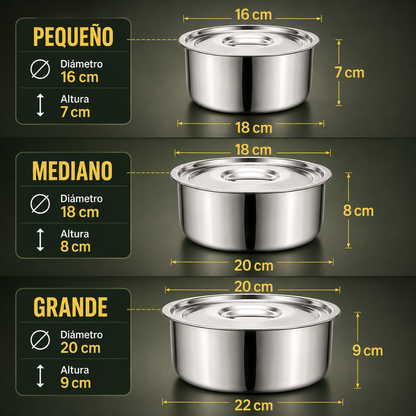 JUEGO DE OLLAS DE ACERO INOXIDABLE – Durabilidad que ahorra espacio