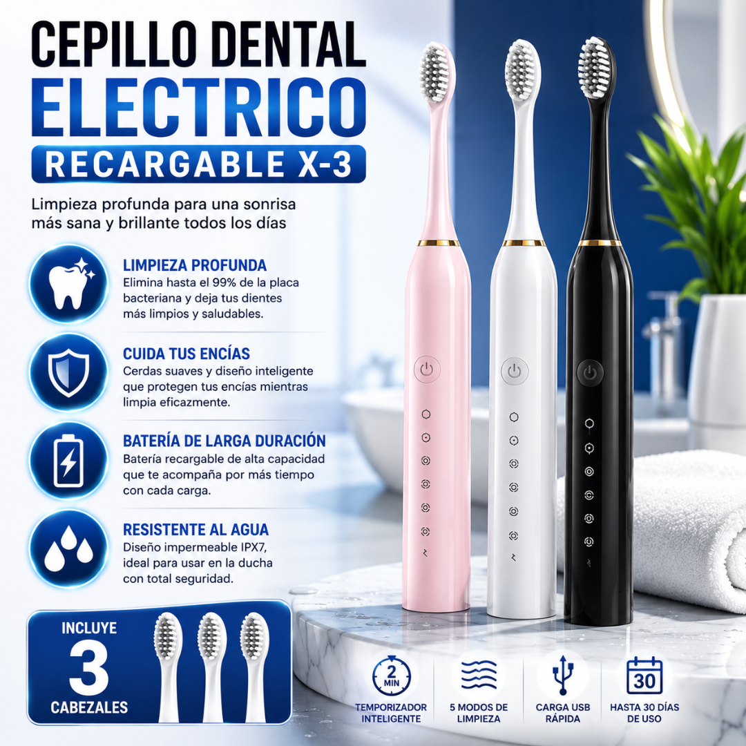 CEPILLO DENTAL ELÉCTRICO RECARGABLE X-3 – Limpieza diaria más profunda, práctica y constante