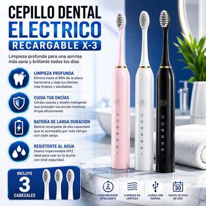 CEPILLO DENTAL ELÉCTRICO RECARGABLE X-3 – Limpieza diaria más profunda, práctica y constante