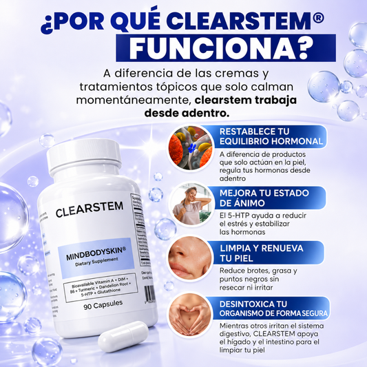CLEARSTEM MINDBODYSKIN 90 CAPS – Equilibrio interno, piel más limpia y control del acné hormonal desde la raíz