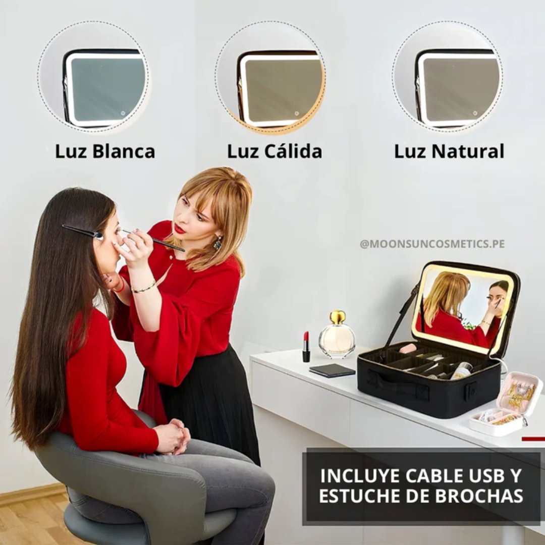 COSMETIQUERA CON ESPEJO LED — Tu mini beauty studio portátil