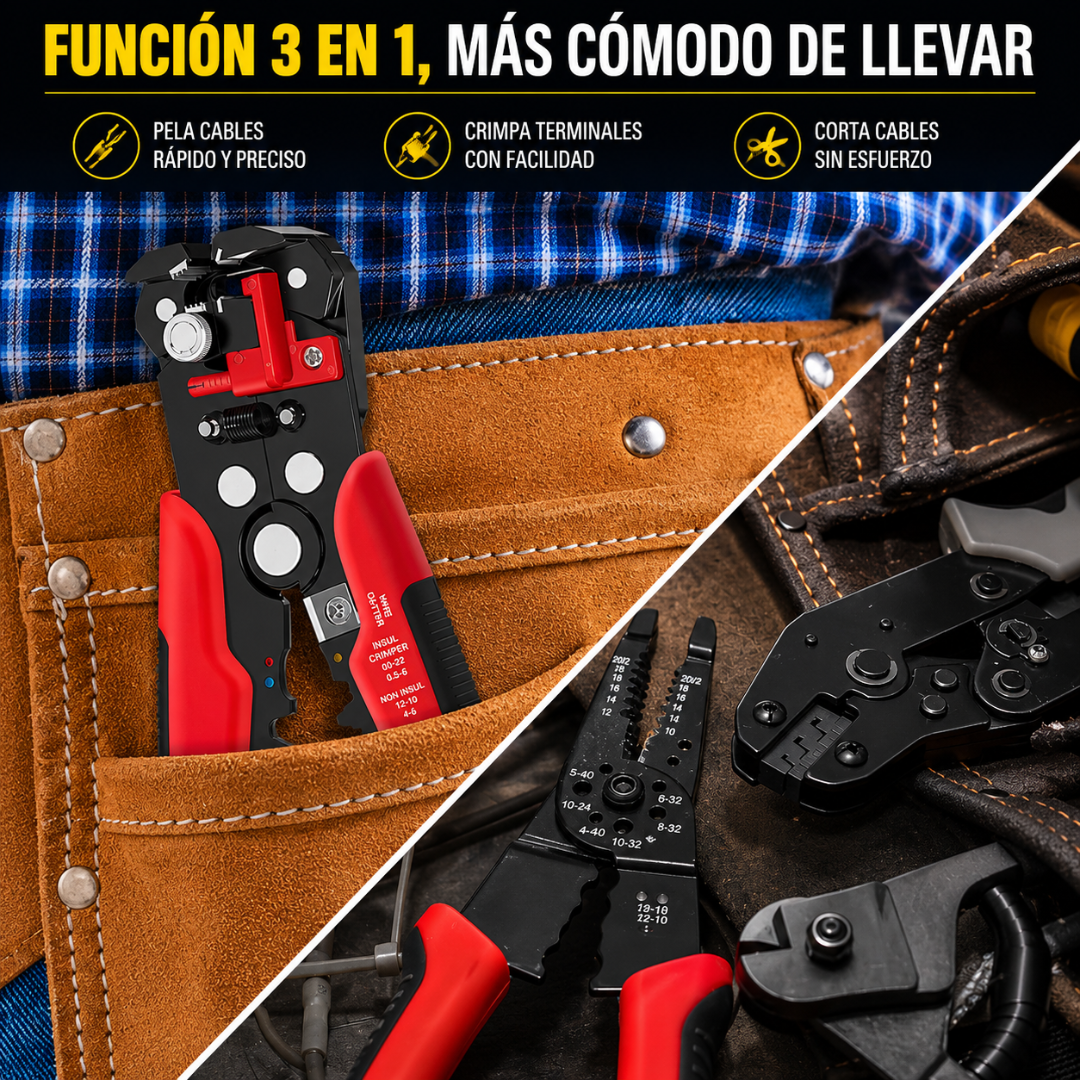 PINZAS PELA CABLES — Pelar, cortar y crimpar con una sola herramienta