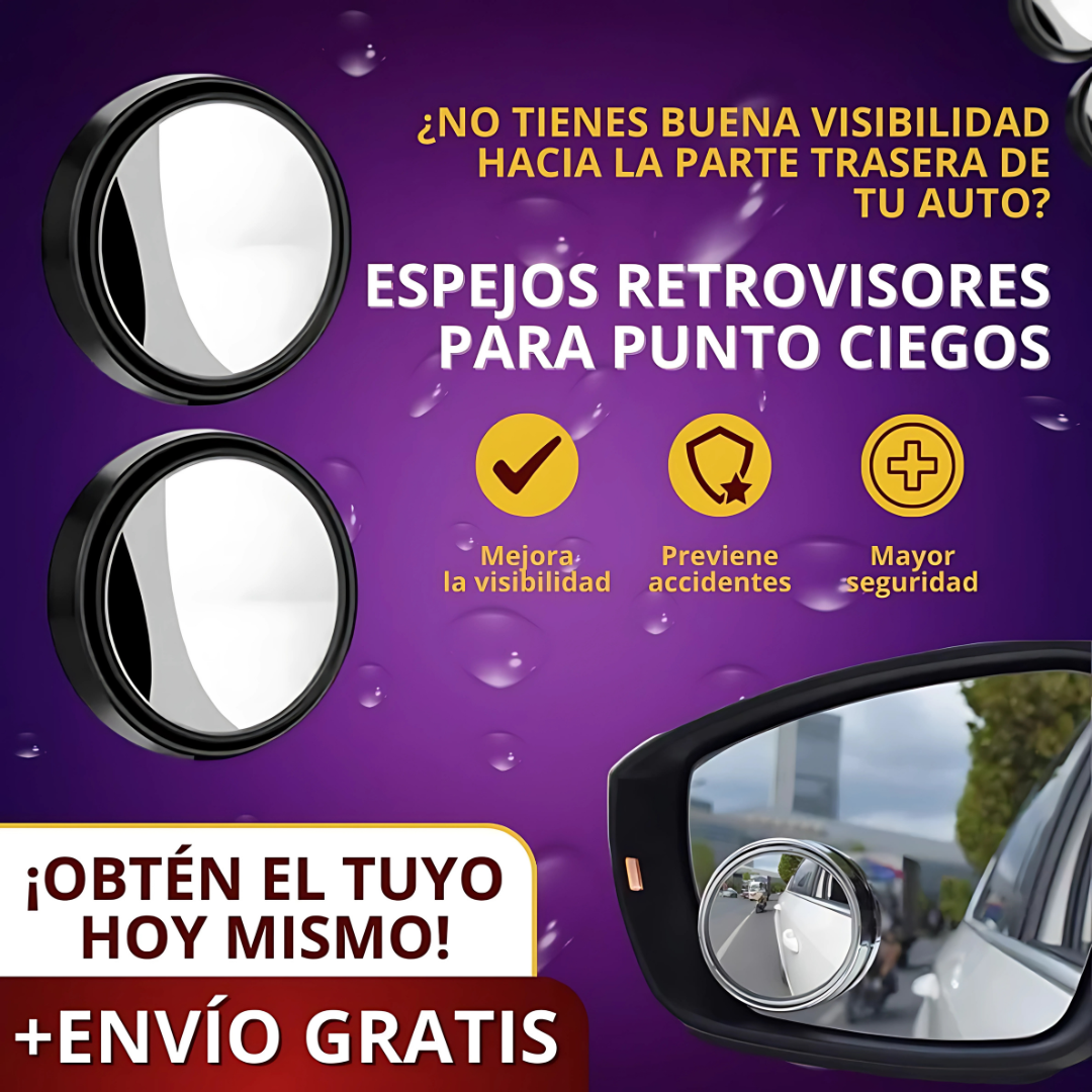 PAR DE ESPEJO REDONDO PARA PUNTO CIEGO — Visión total, conducción más segura