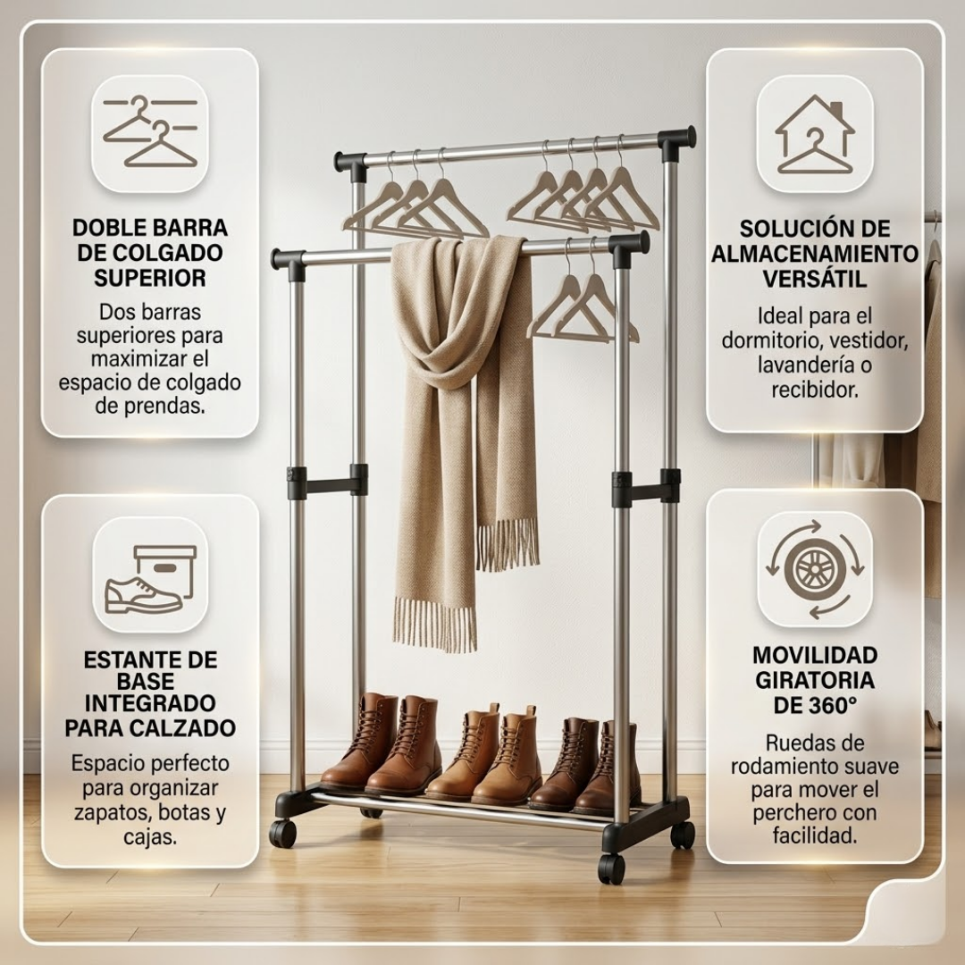 PERCHERO DE ROPA DOBLE NIVEL – Más orden y capacidad en menos espacio