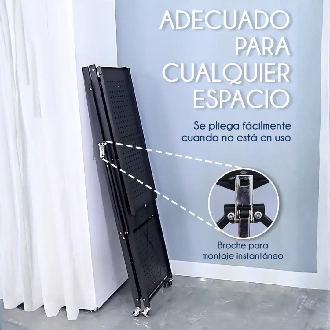 ESTANTE PLEGABLE AJUSTABLE — Más espacio en segundos, sin herramientas y sin ocupar lugar cuando no lo necesitas