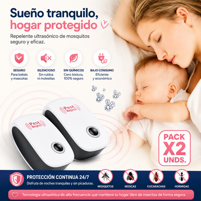 REPELENTE SÓNICO PACK X2 – Protección práctica contra plagas, solo conecta y deja actuar