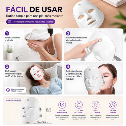 MÁSCARA DE TRATAMIENTO FACIAL LED - Rejuvenece tu piel con luz terapéutica y cuidado facial en casa