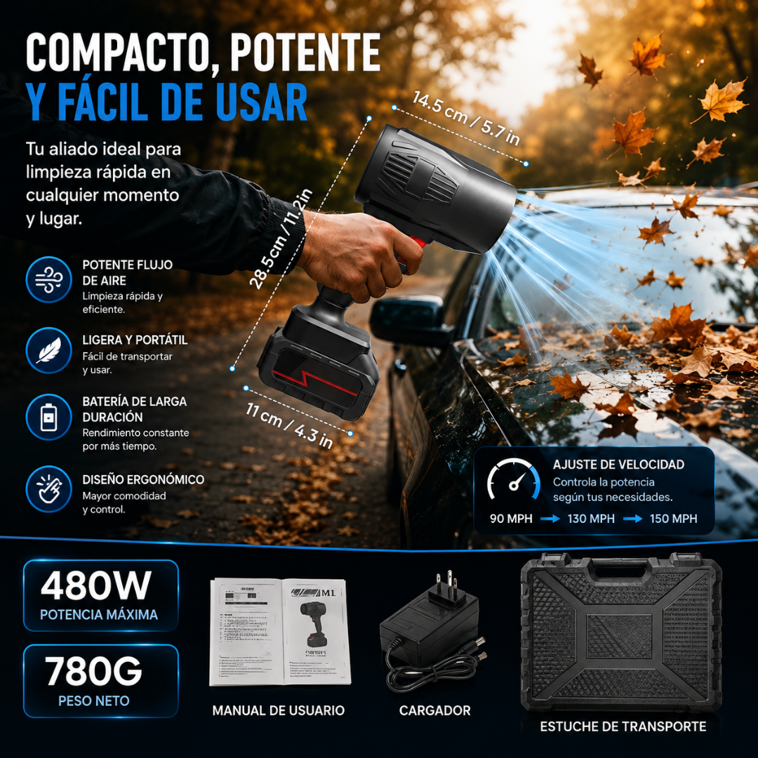 SOPLADORA DE AIRE INALÁMBRICA – Limpieza potente sin cables