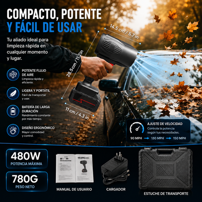 SOPLADORA DE AIRE INALÁMBRICA – Limpieza potente sin cables