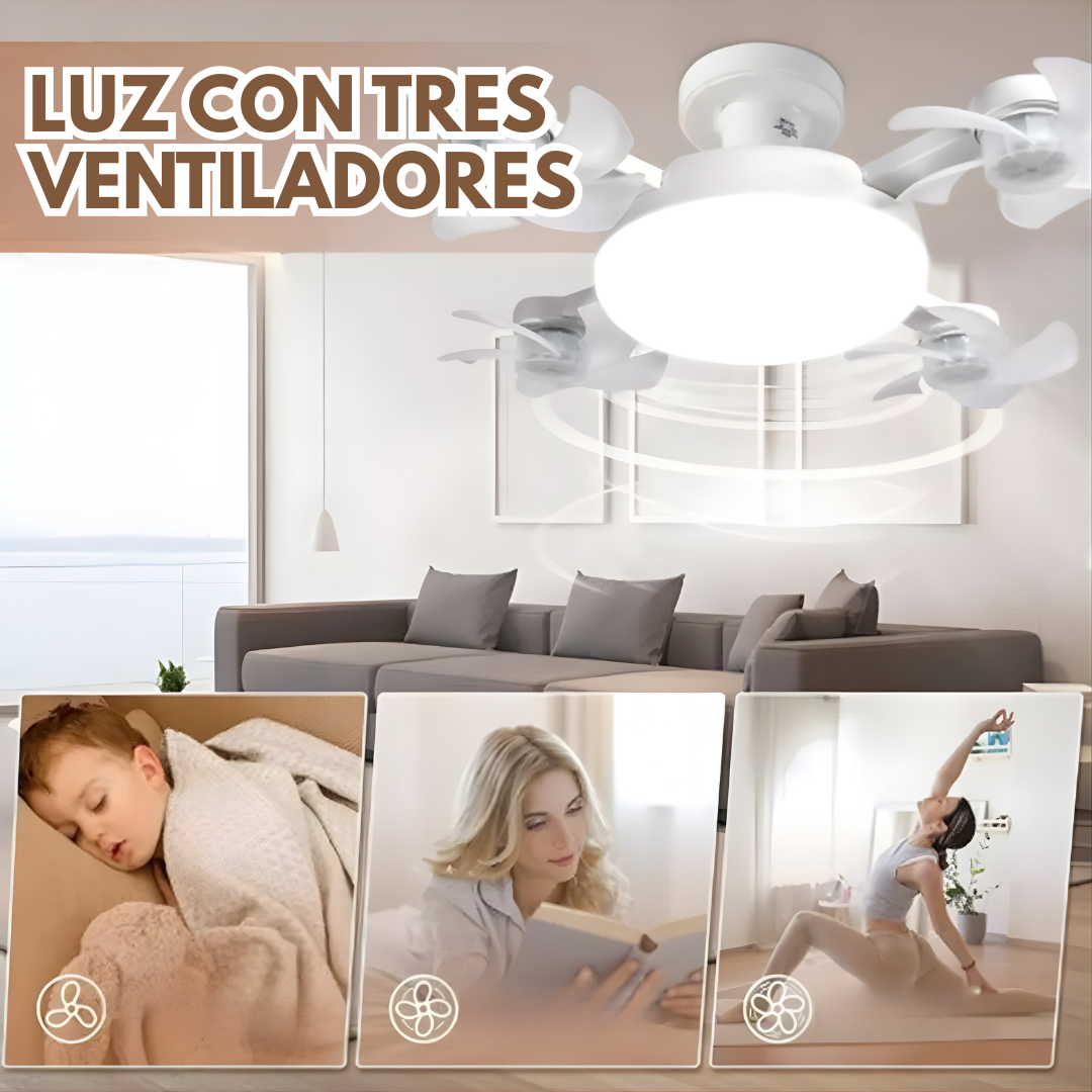 LUZ CON TRES VENTILADORES — Ilumina y refresca sin ventiladores que estorben
