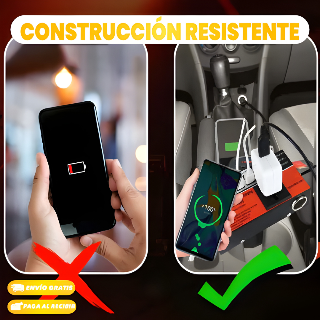 INVERSOR DE CORRIENTE PARA VEHÍCULO – Convierte tu carro en una toma de corriente — carga el portátil, el parlante y más desde cualquier lugar