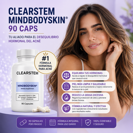 CLEARSTEM MINDBODYSKIN 90 CAPS – Equilibrio interno, piel más limpia y control del acné hormonal desde la raíz