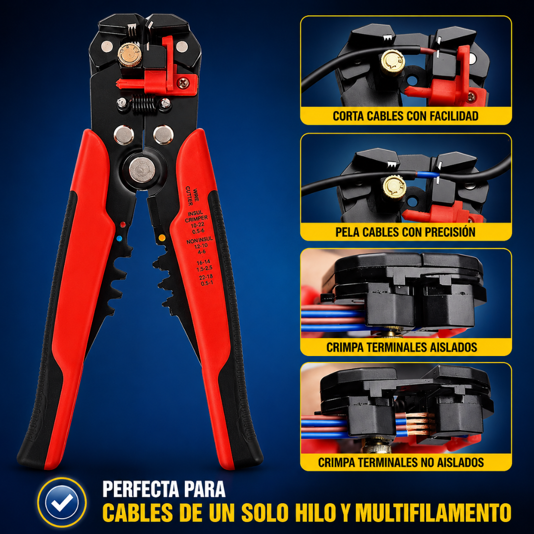 PINZAS PELA CABLES — Pelar, cortar y crimpar con una sola herramienta