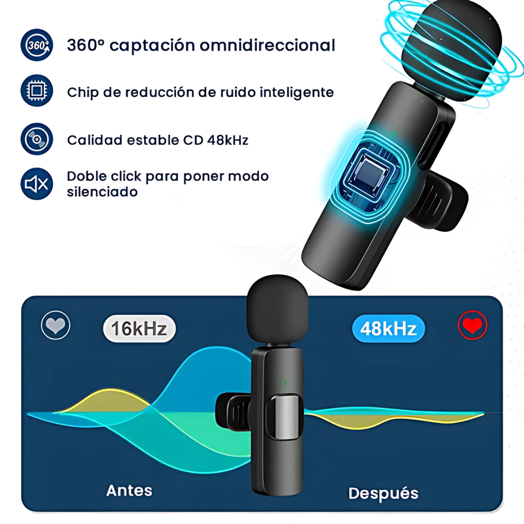 MICRÓFONO INALÁMBRICO INTELIGENTE – Micrófono de solapa práctico y profesional