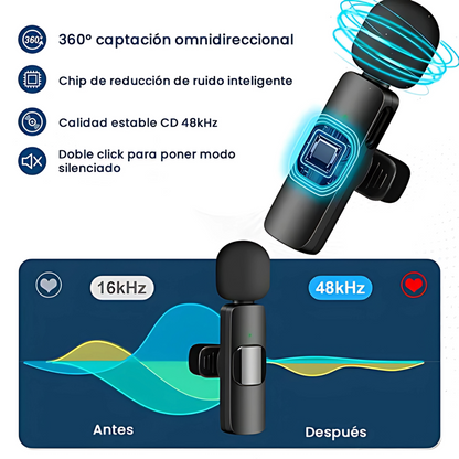 MICRÓFONO INALÁMBRICO INTELIGENTE – Micrófono de solapa práctico y profesional