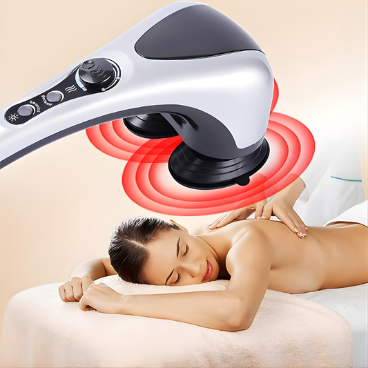 MASAJEADOR ELÉCTRICO DOBLE CABEZAL PRO – Alivio profundo con vibración y luz infrarroja para una recuperación más completa