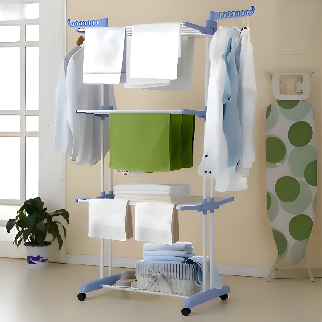TENDERO VERTICAL PLEGABLE – Secado práctico, espacio optimizado y organización perfecta para tu ropa