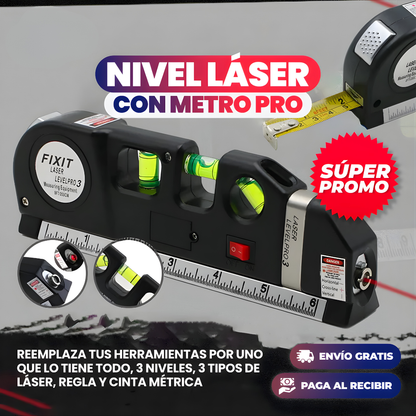 FLEXÓMETRO NIVEL LÁSER 4 EN 1 – Mide, nivela y alinea con precisión donde lo necesites