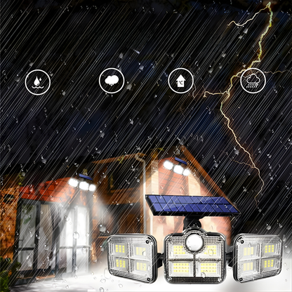 LÁMPARA SOLAR 3 FOCOS CON SENSOR – Iluminación potente, detección automática y ahorro energético total