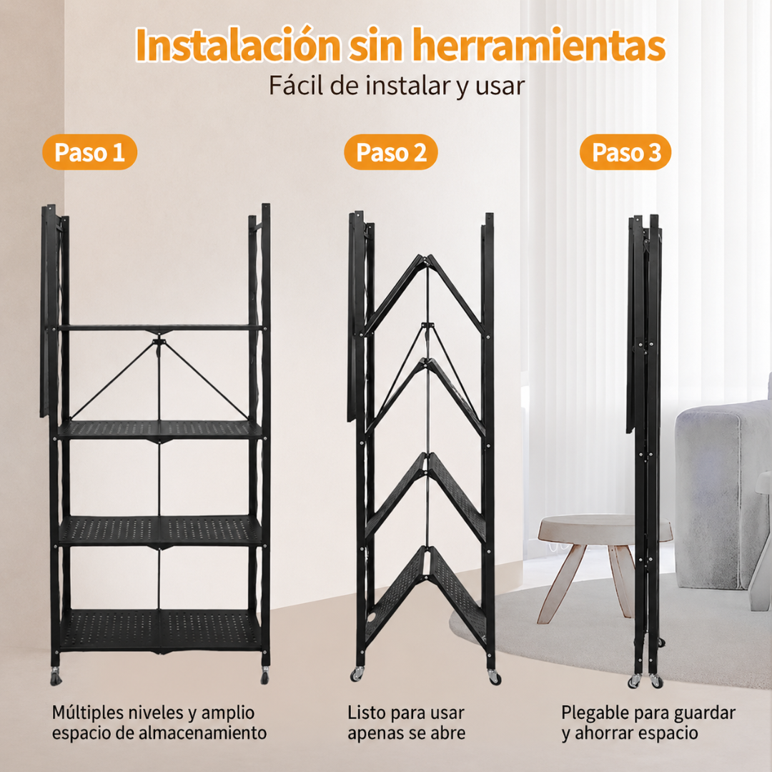 ESTANTE PLEGABLE AJUSTABLE — Más espacio en segundos, sin herramientas y sin ocupar lugar cuando no lo necesitas