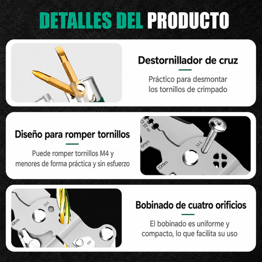 ALICATE PLEGABLE MULTIFUNCIONAL — 18 herramientas en una sola, plegada en el bolsillo y lista para cualquier trabajo