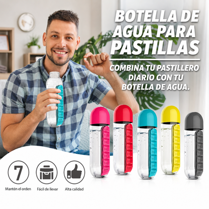 ORGANIZADOR DE VITAMINAS 2 EN 1 — El termo y el pastillero en un solo objeto. Tu rutina, simple y siempre lista.