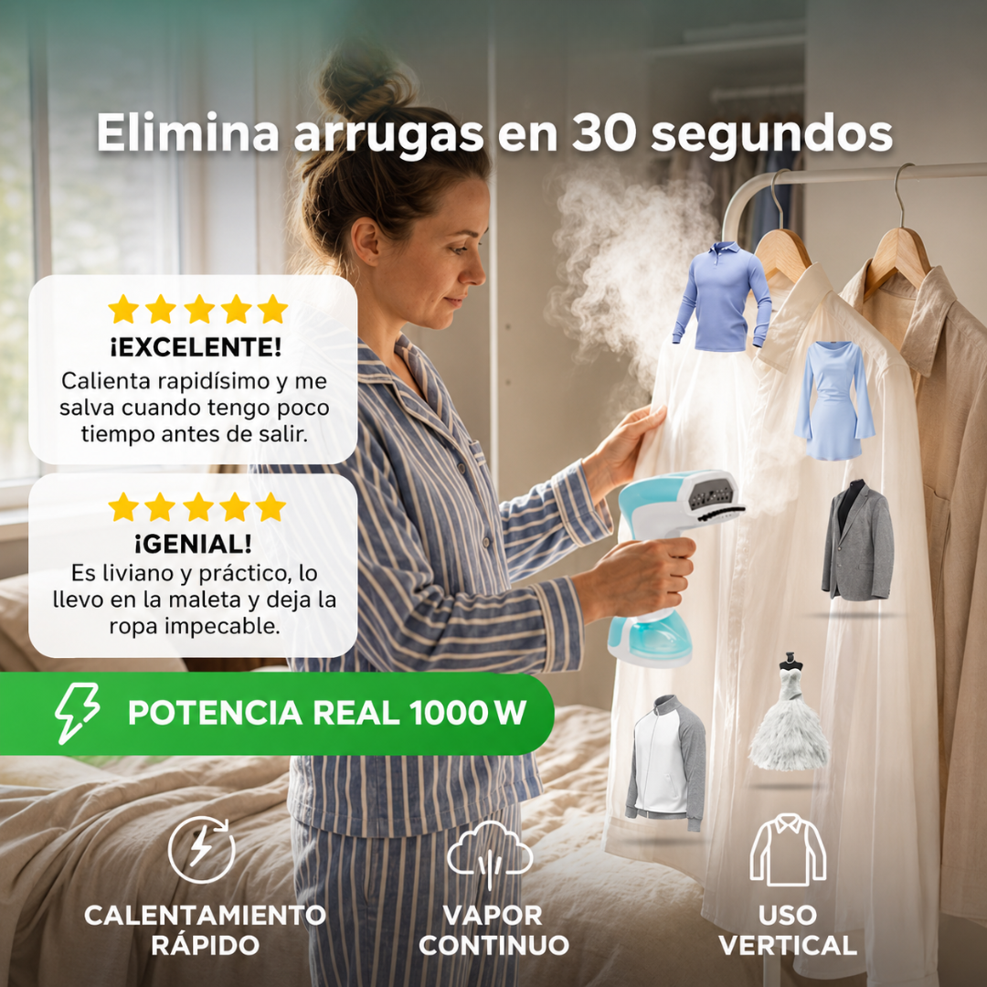 PLANCHA A VAPOR — Ropa lista en minutos, sin tabla ni esfuerzo
