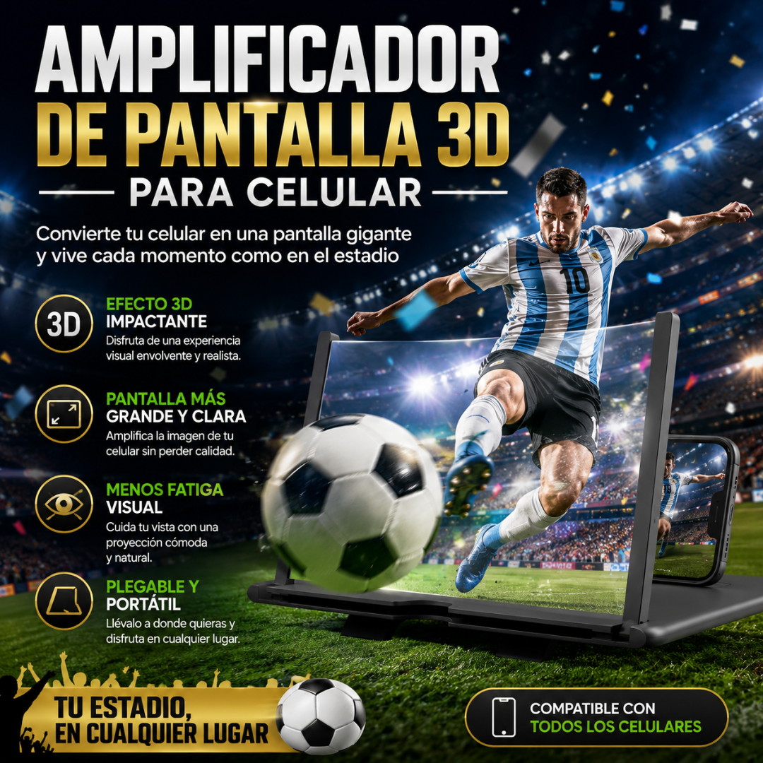 AMPLIFICADOR DE PANTALLA 3D PARA CELULAR – Vive cada partido como si estuvieras en la tribuna