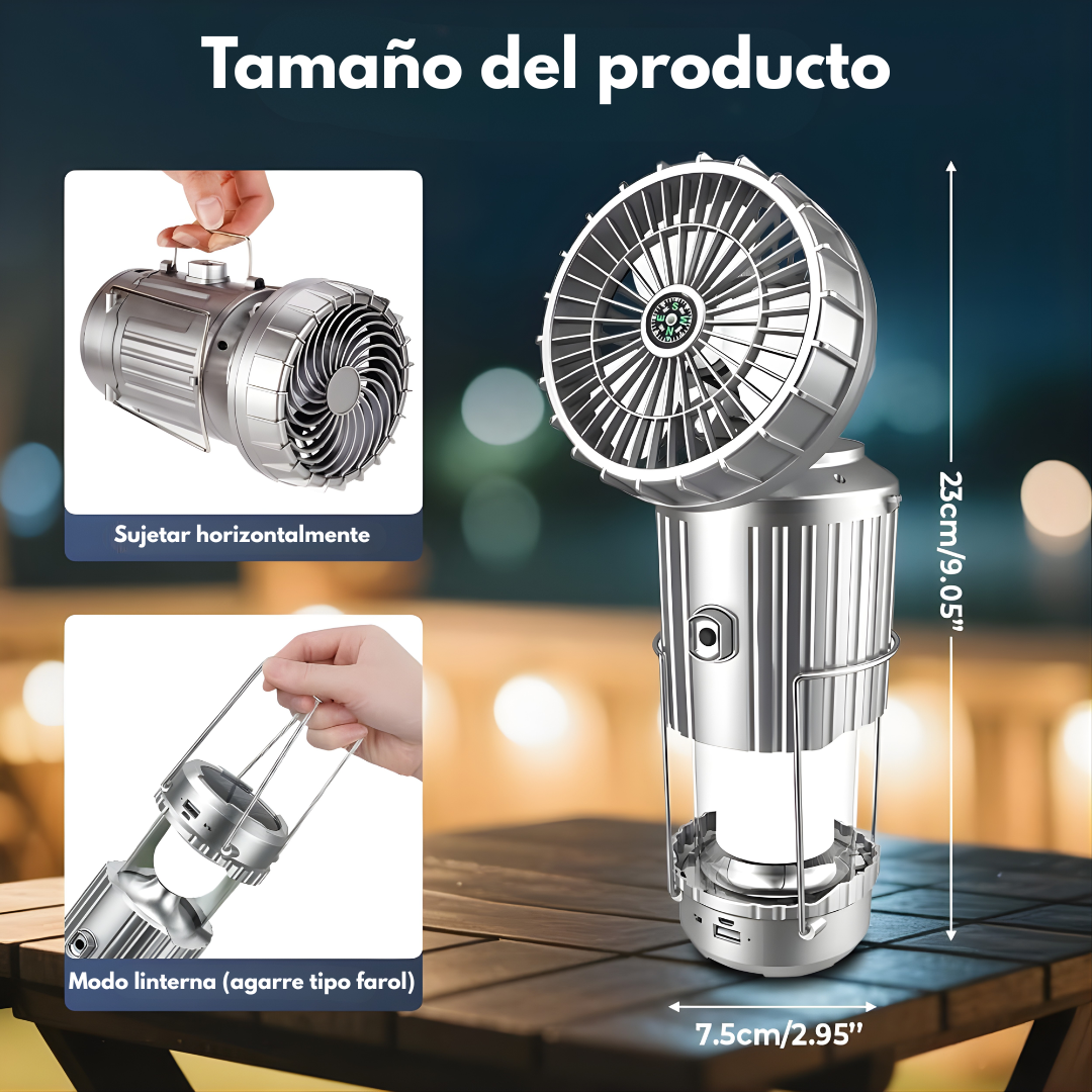 LINTERNA DE CAMPING CON VENTILADOR – Iluminación potente, frescura y energía donde estés