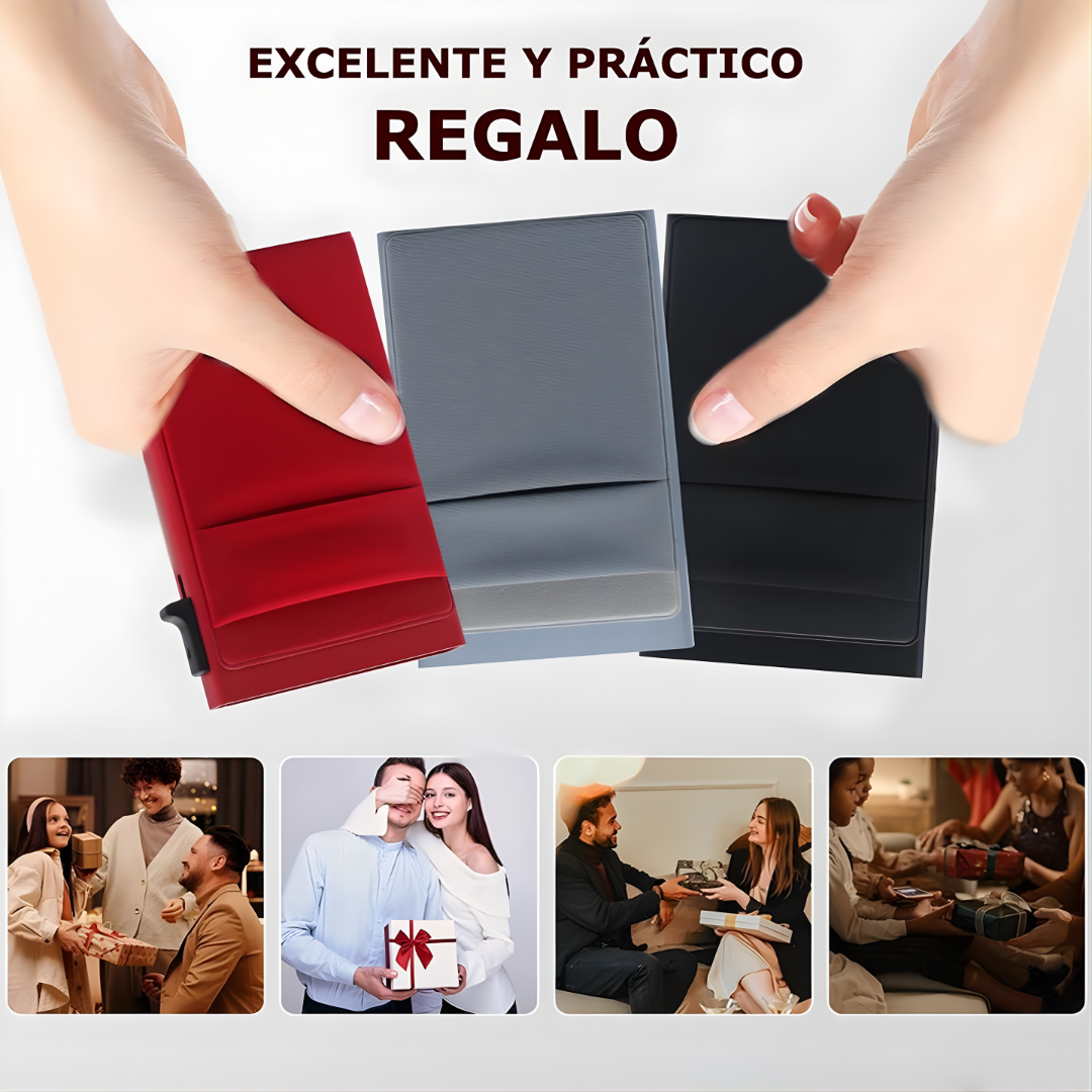 PORTA TARJETERA COLOR NEGRO BILLETERA POP UP – Protección total, diseño delgado y acceso rápido a tus tarjetas