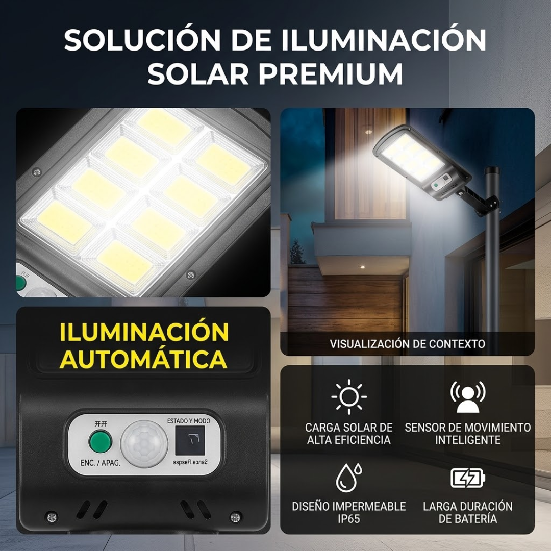 LÁMPARA SOLAR LED CON SENSOR  – Ilumina exteriores sin cables ni consumo eléctrico