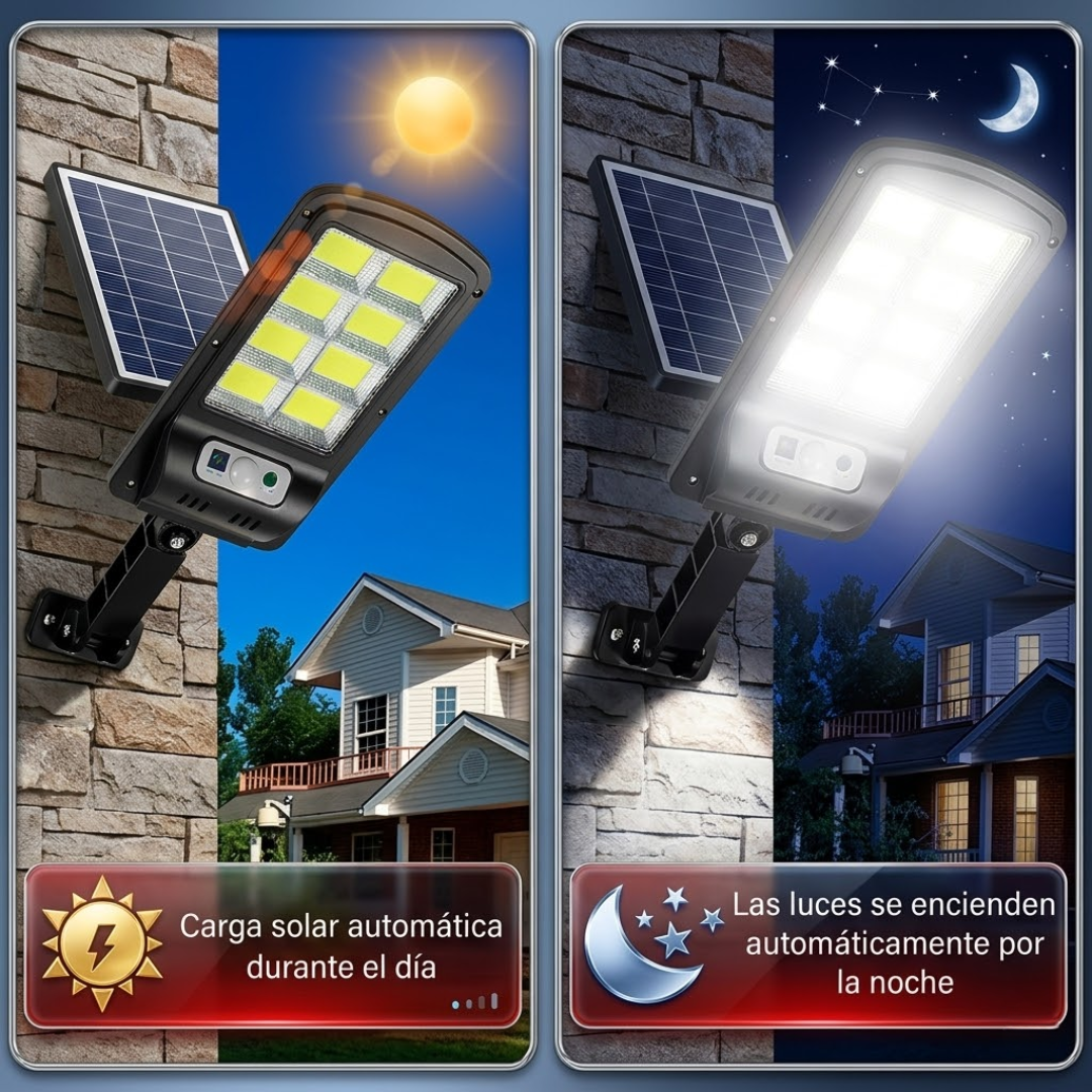 LÁMPARA SOLAR LED CON SENSOR  – Ilumina exteriores sin cables ni consumo eléctrico