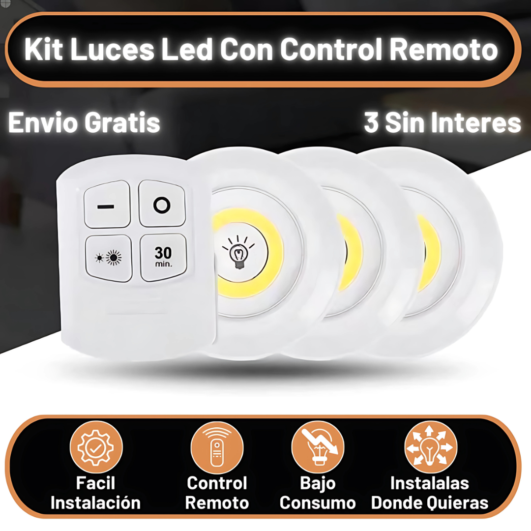 SET DE LUCES LED CON CONTROL REMOTO - Luz donde la necesites, sin enchufes, sin límites