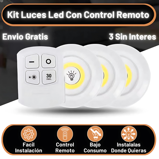 SET DE LUCES LED CON CONTROL REMOTO - Luz donde la necesites, sin enchufes, sin límites