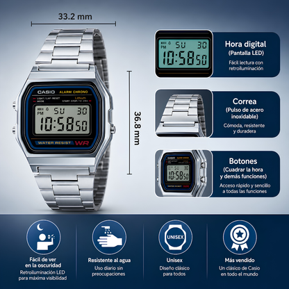 RELOJ CASIO A158W – Estilo clásico con resistencia moderna