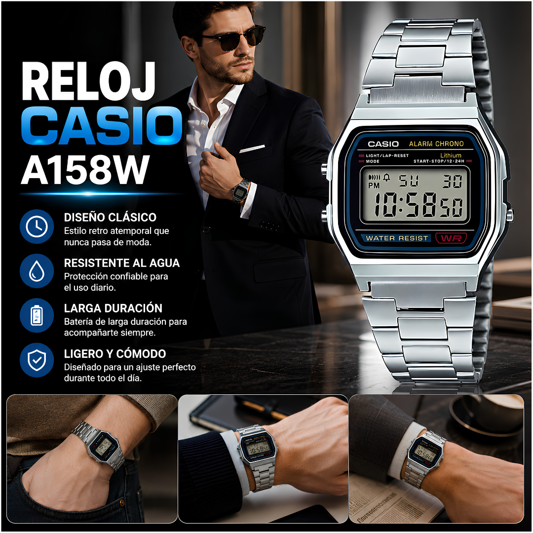 RELOJ CASIO A158W – Estilo clásico con resistencia moderna