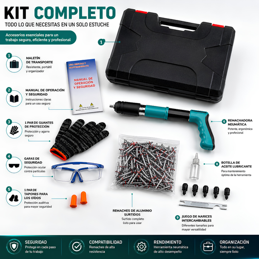 PISTOLA REMACHADORA PROFESIONAL CON KIT COMPLETO – Herramientas listas para trabajar mejor