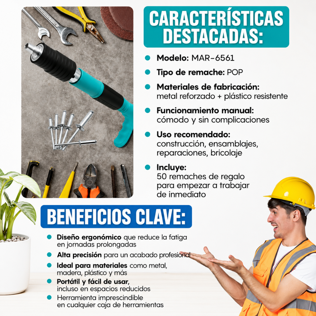 PISTOLA REMACHADORA PROFESIONAL CON KIT COMPLETO – Herramientas listas para trabajar mejor