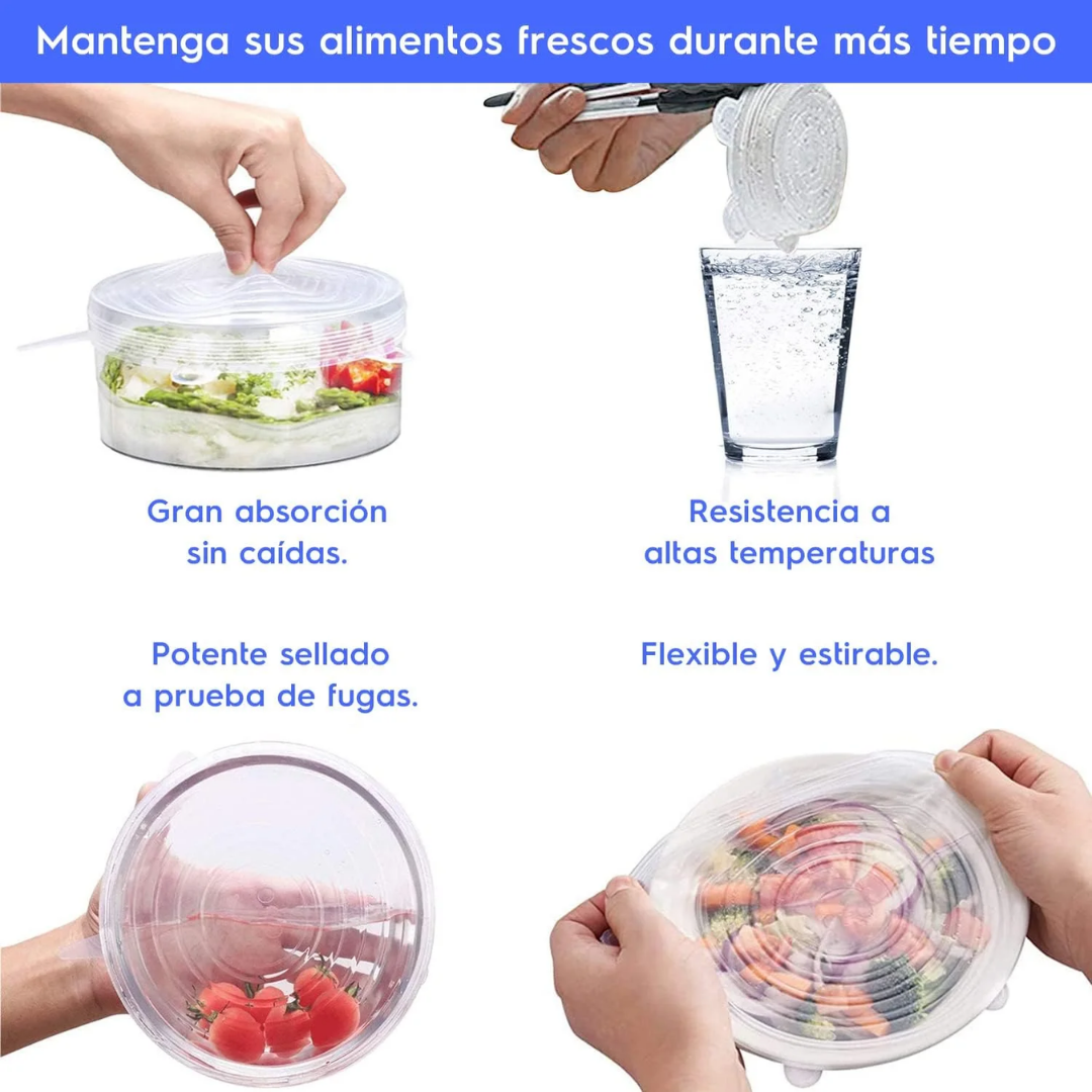 SET DE TAPAS DE SILICONA – Sella, protege y olvídate de los derrames