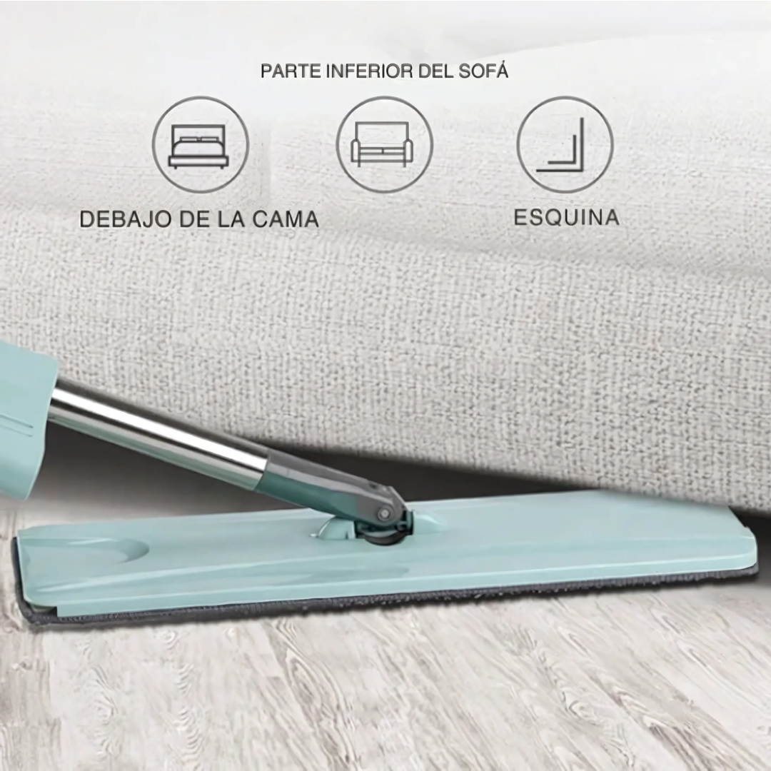 TRAPEADOR PLANO CON MICROFIBRA — Sin esfuerzo, sin escurrir, sin doblar la espalda