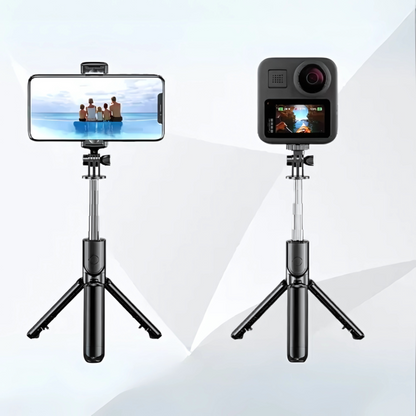 Trípode 3 en 1 – Soporte, selfie stick y control remoto en un solo dispositivo